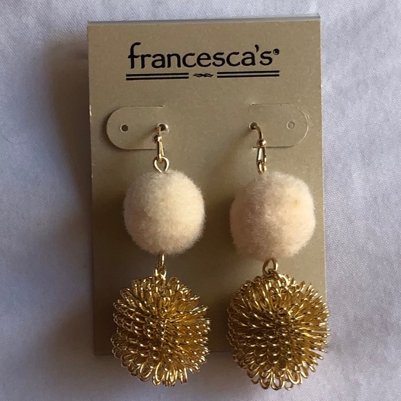 Francesca's Collections Jewelry - Francesca's Dangle Pom Pom Pink and Gold Earrings